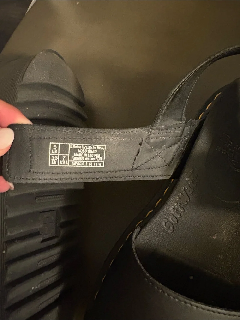 Dr. Martens Black Leather Platform Sandals with Yellow Stitching